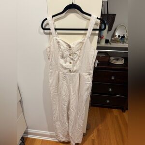 NWT: Button-Front Linen-Blend Cami Jumpsuit